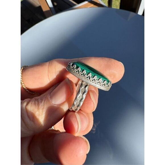 Ring, Green African Malachite and Sterling Silver Ring, Statement Ring, size 8, - Picture 6 of 8